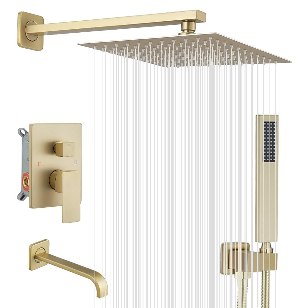 Système de pommeau de douche de 25,4 cm or brossé avec mitigeur bain