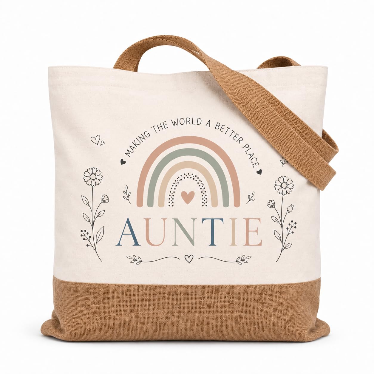 Runovate Auntie Tote Bag with Rainbow Floral Design