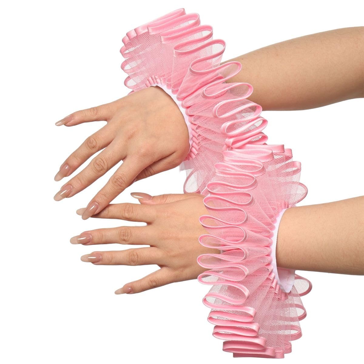 2 Pieces Renaissance Tudor Elizabethan Ruffled Wrist Ruffs Clown Hand Cuff Arm Bands Victorian Costume Fancy Dress Accessories for Halloween Carnival