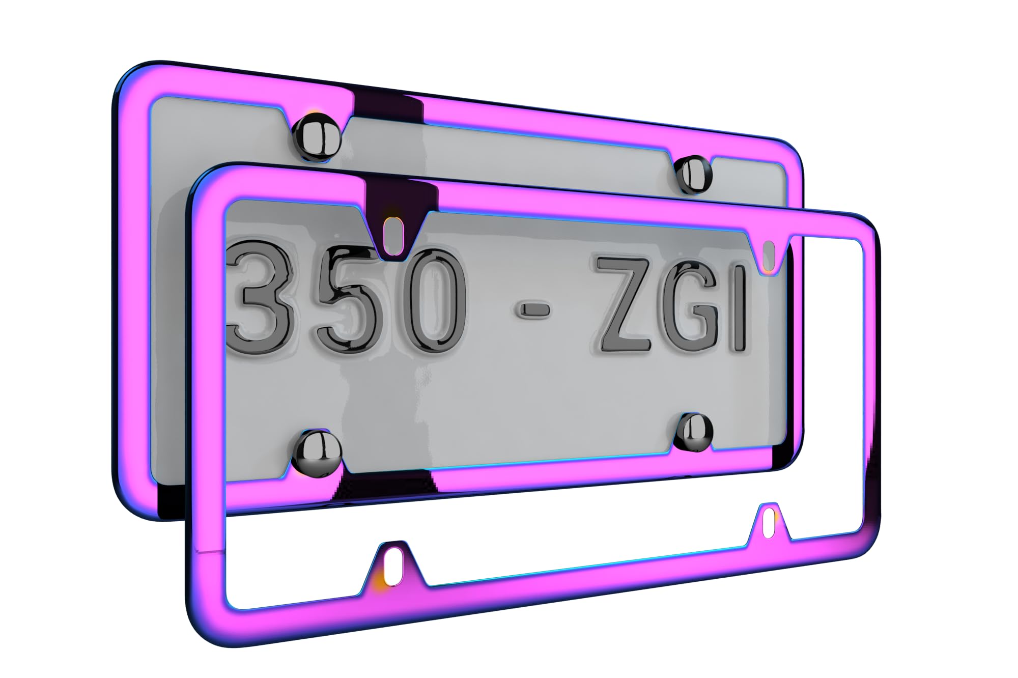 Chrome License Plate Frame, Exclusive Chameleon License Plate Cover Flowery Hot Pink Purple and Blue, 2 Pack for Car Plate (Purple Pink with Blue)