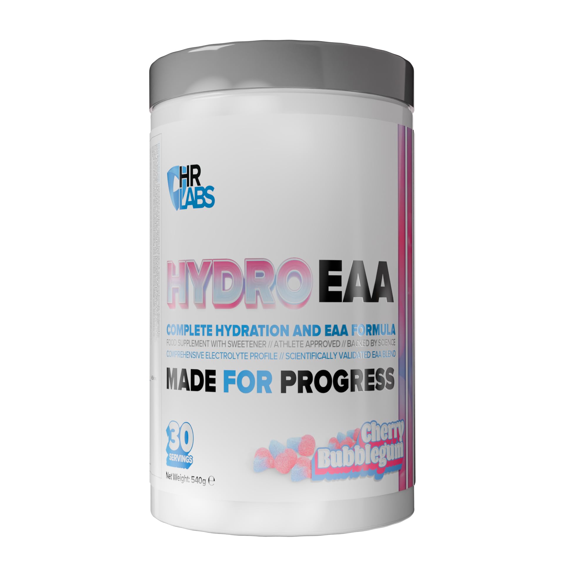 HydroEAA, Complete Hydration & EAA Essential Amino Acid Formula, with Comprehensive Electrolytes Profile, 540g, 30 Servings, 4 Flavours (540g, Cherry Bubblegum)