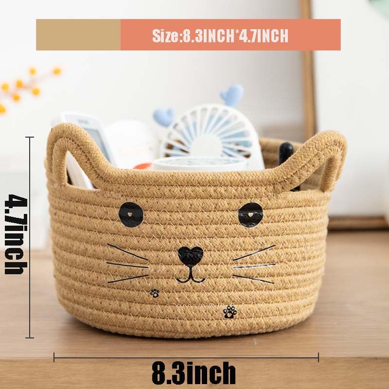 Image of Cotton Rope Basket Yarn Basket With Ears Cute Baby Shower Gifts Cartoon Pet Toys Organizer Bins Small Basket For Makeup /Keys 8.3 x 4.7 inches,Brown