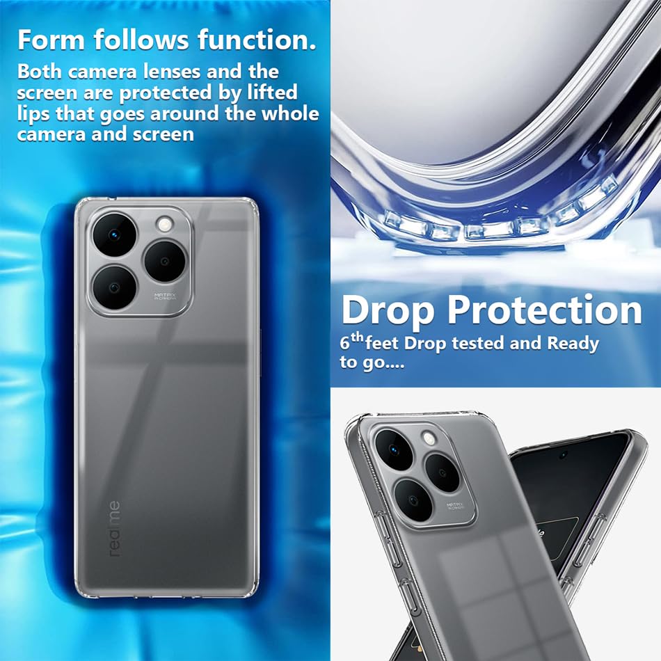Image of Fashionury Crystal Clear Case for Realme Narzo 90 5G / Realme 15T 5G | Yellowing Resistance | Transparent TPU Silicone | Raised Camera Lips | Slim Transparent Cover