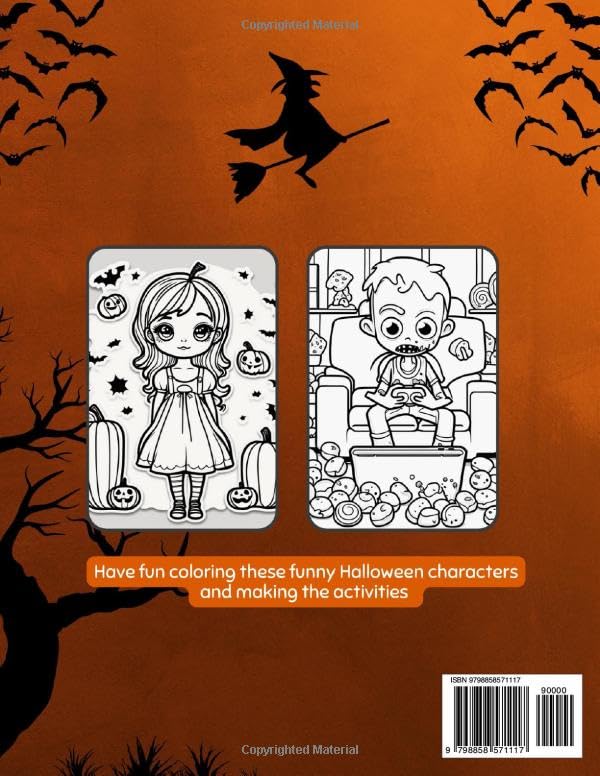 Halloween coloring and activity book for kids: 40 pages with original fun designs featuring witches, ghosts, vampires, and more. Paperback image 3