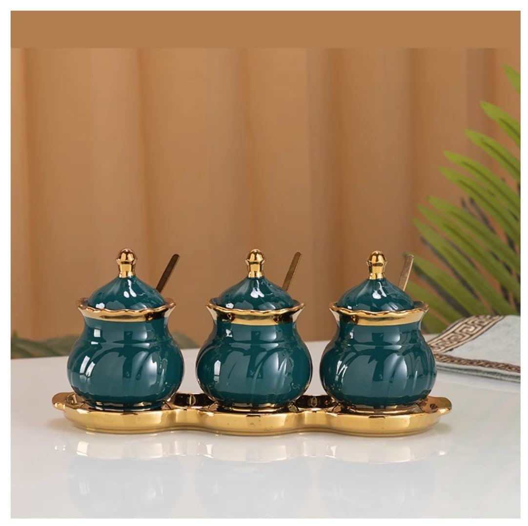 BCJMKDX Fermenter. Ceramic Condiment Jar Set With Lid Seasoning Container Pot Spice Organizer Set For Salt Pepper Sugar(E)