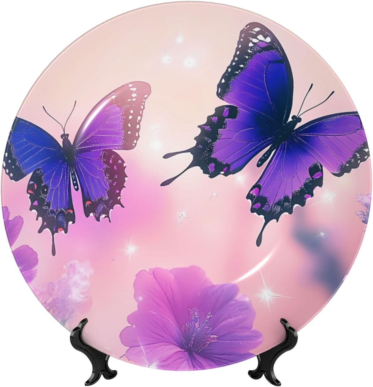 Pink Butterfly Style Ceramic Plate Display Home Display With Stand Wall Hanging Plate For Home Decor 10 Inch