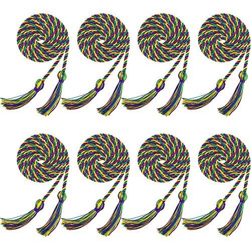 Image of Trounistro 8 Pieces Graduation Cords Yarn Honor Cords with Tassel for College Graduation Students (Yellow Purple with Green)
