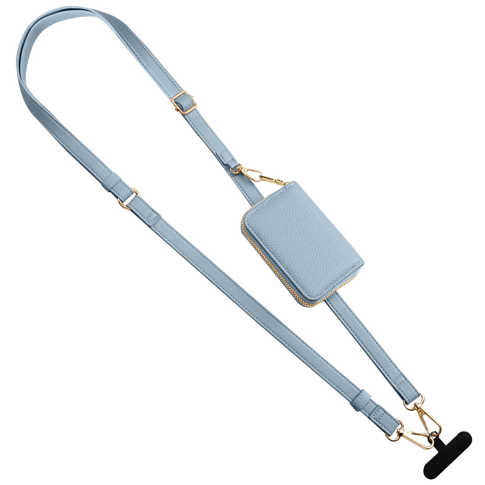 Timovo Unisex Kids Sky Blue Clip & Go Strap Phone Lanyard, Cell Phone Tether With Leather Wallet Pouch, Universal Crossbody Lanyard Adjustable Neck Strap Compatible With Most Smartphones,