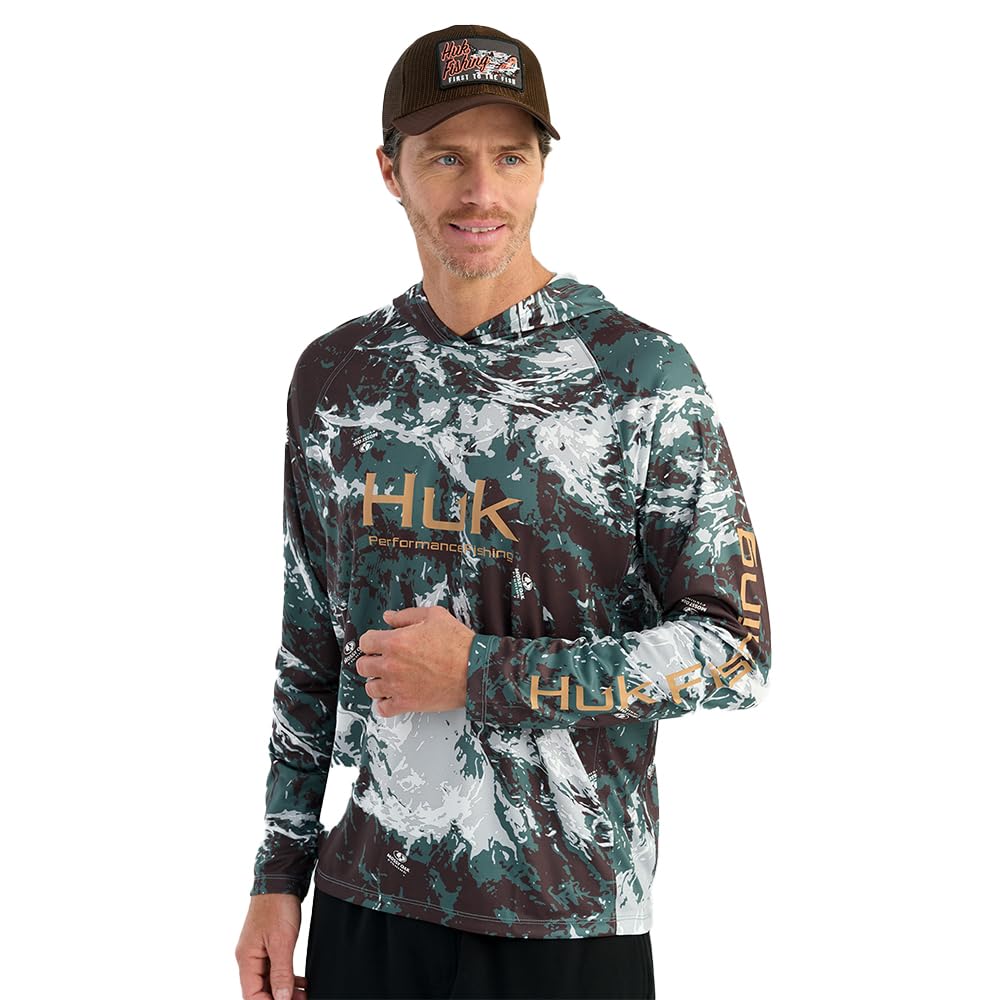HUK Mens Pursuit Pattern Crew Sleeve Shirt, Performance Shirt