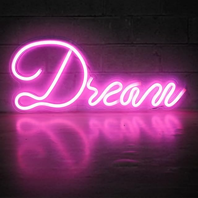 41x15.5cm Dream Neon Sign LED Neon Wall Signs Pink Dream Led Wall Light USB Powered Acrylic Neon Sign Illuminated Letter Night Lamp Art Decor Neon Sign for Bedroom Home Bar Store Christmas Party