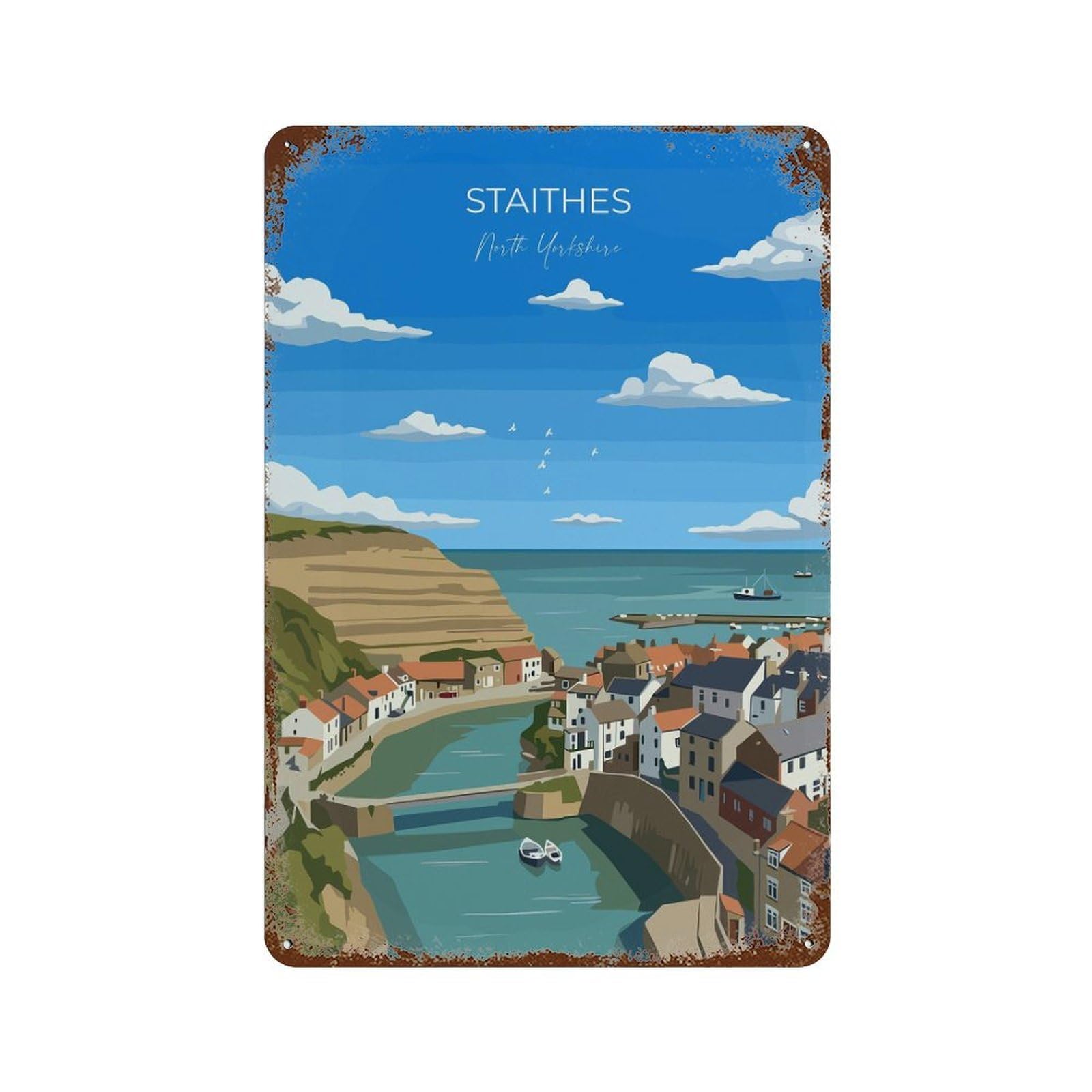 xiaoxiaoshen Staithes Travel of Yorkshire Gift England North Whitby Wall Decor Art Metal Tin Poster Modern Home Decor Art Home Bar Shop Decorations Vintage Sign 30x20cm