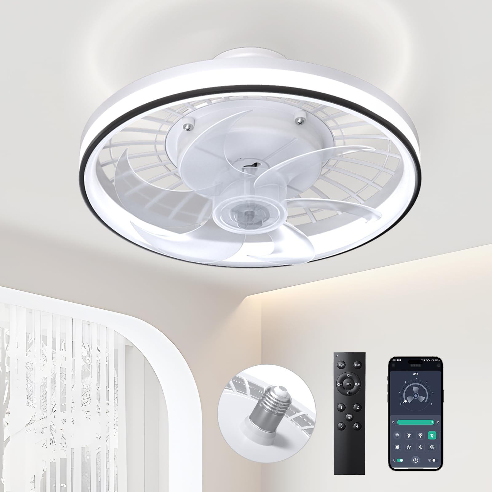 Ventilatore Da Soffitto Biukis Con Luce - 3 Colori, Telecomando - Per Camera, Cucina, Soggiorno - Foto 5