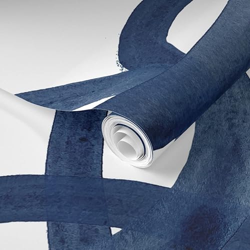 Miniatura 2 de Removable Wallpaper 6ft x 2ft - Extra Large Circles Navy White Paint Graffiti Blue Custom Pre-Pasted Wallpaper by Spoonflower