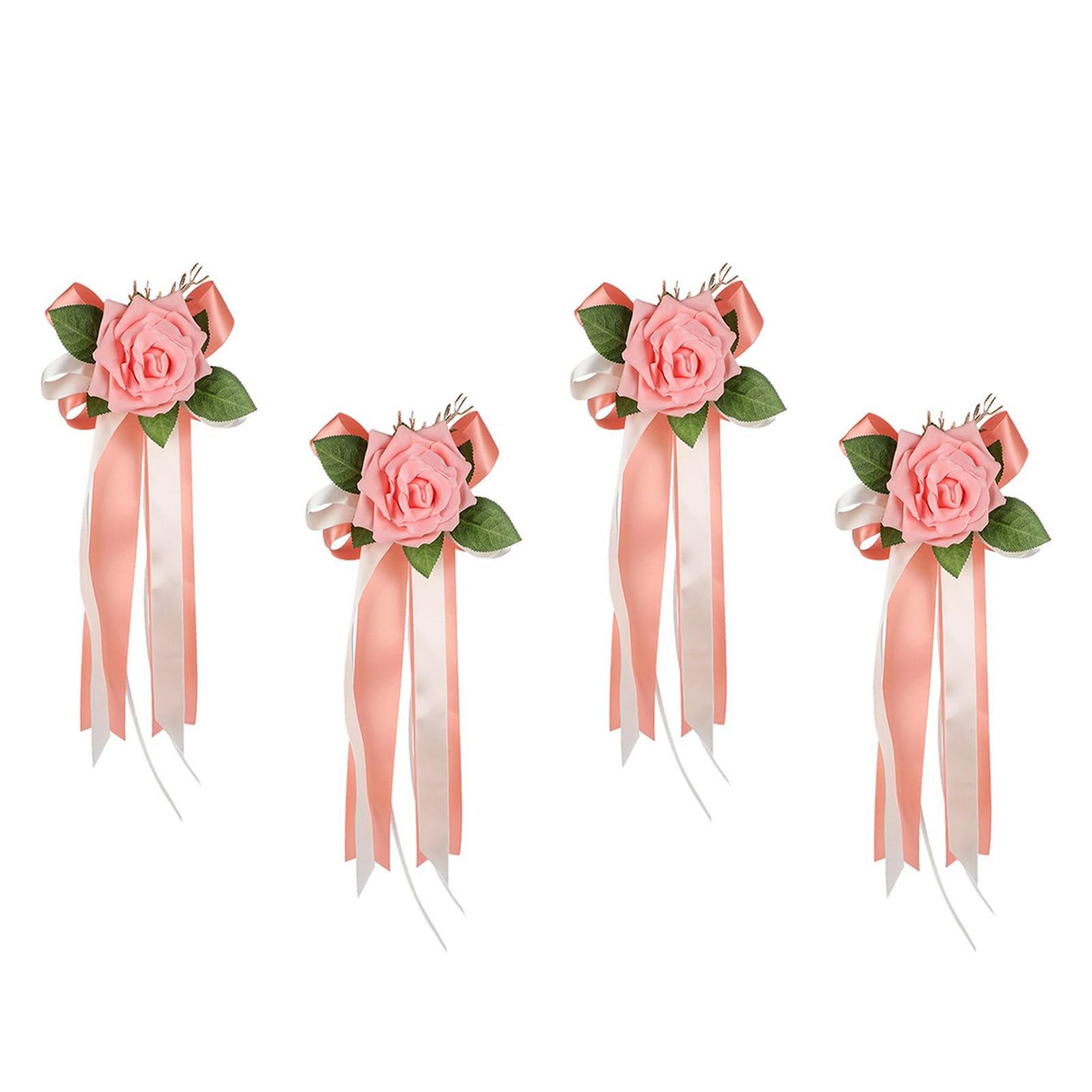 Nucelit 4Pcs Artificial Silk Flower Rearview Glass Decorations Wedding Floral Arrangement for Bridal Showers Anniversaries Ribbon Wedding Car Ornament