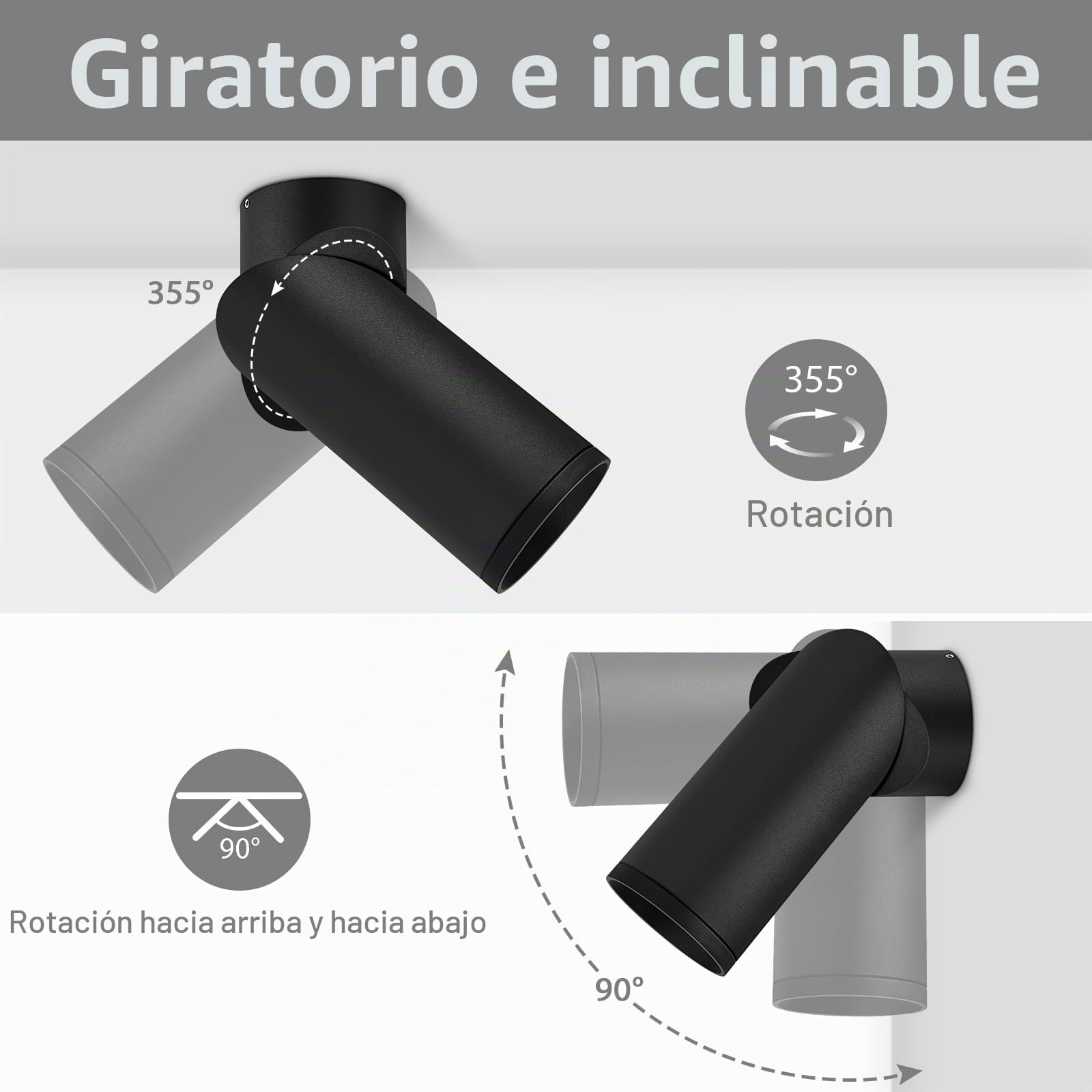 KYOTECH 2 focos empotrables negros orientables con casquillo GU10, lámpara de montaje de aluminio, focos de techo ajustables para pared y techo, sin bombilla