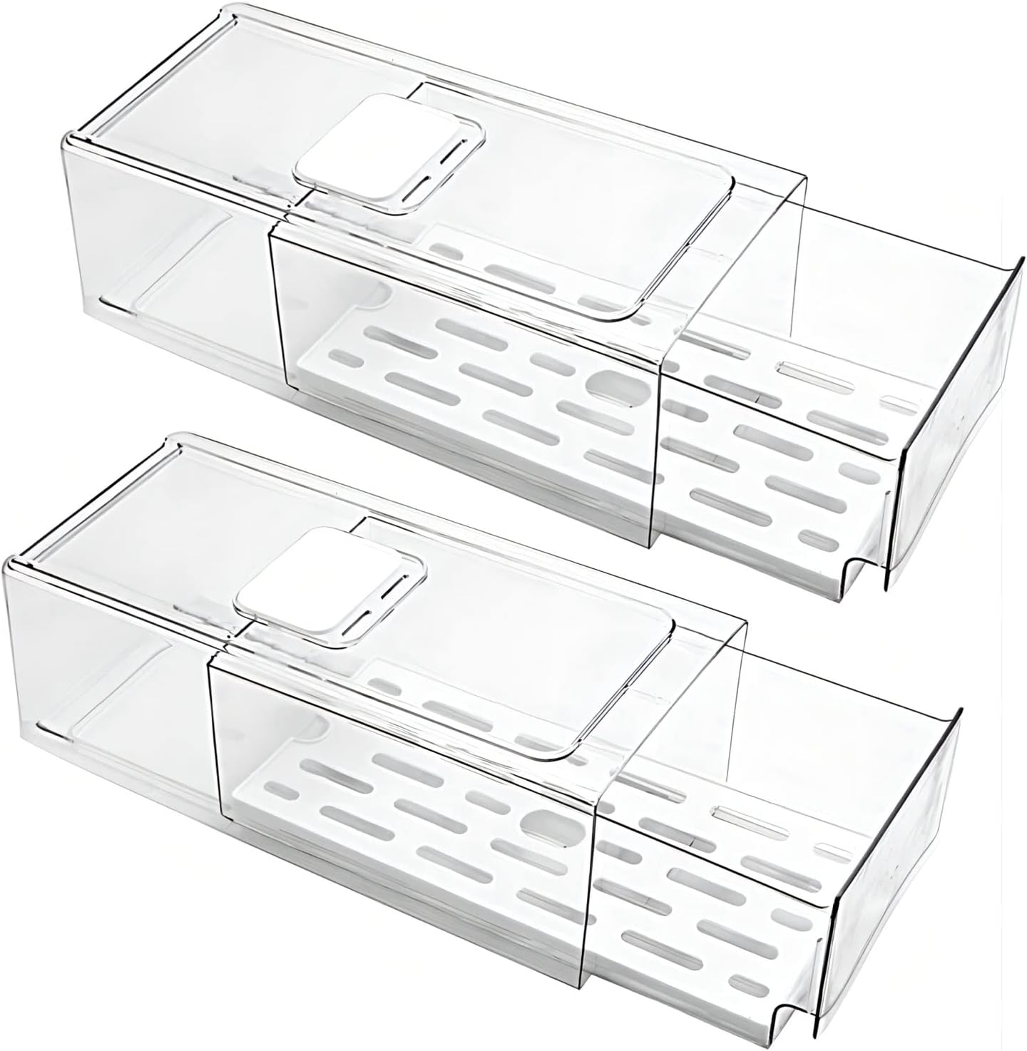 XIYAO2 pack Stackable Fridge Organizer Bins Drawers With Vented Lids And Drain Tray,Clear Plastic BPA-free Fridge Drawer Organizer Kitchen Fruit Storage Containers for Freezer. 11.8"x5.75"x4.5"