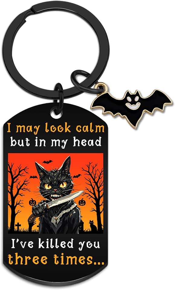 Spooky Halloween Keychain for Men Murder Drones Keychains | Horror Gifts for Women Cool Black Cat Key Chains Scream Horror Car Accessories Presents for Horror Movie Lovers Teen Easter