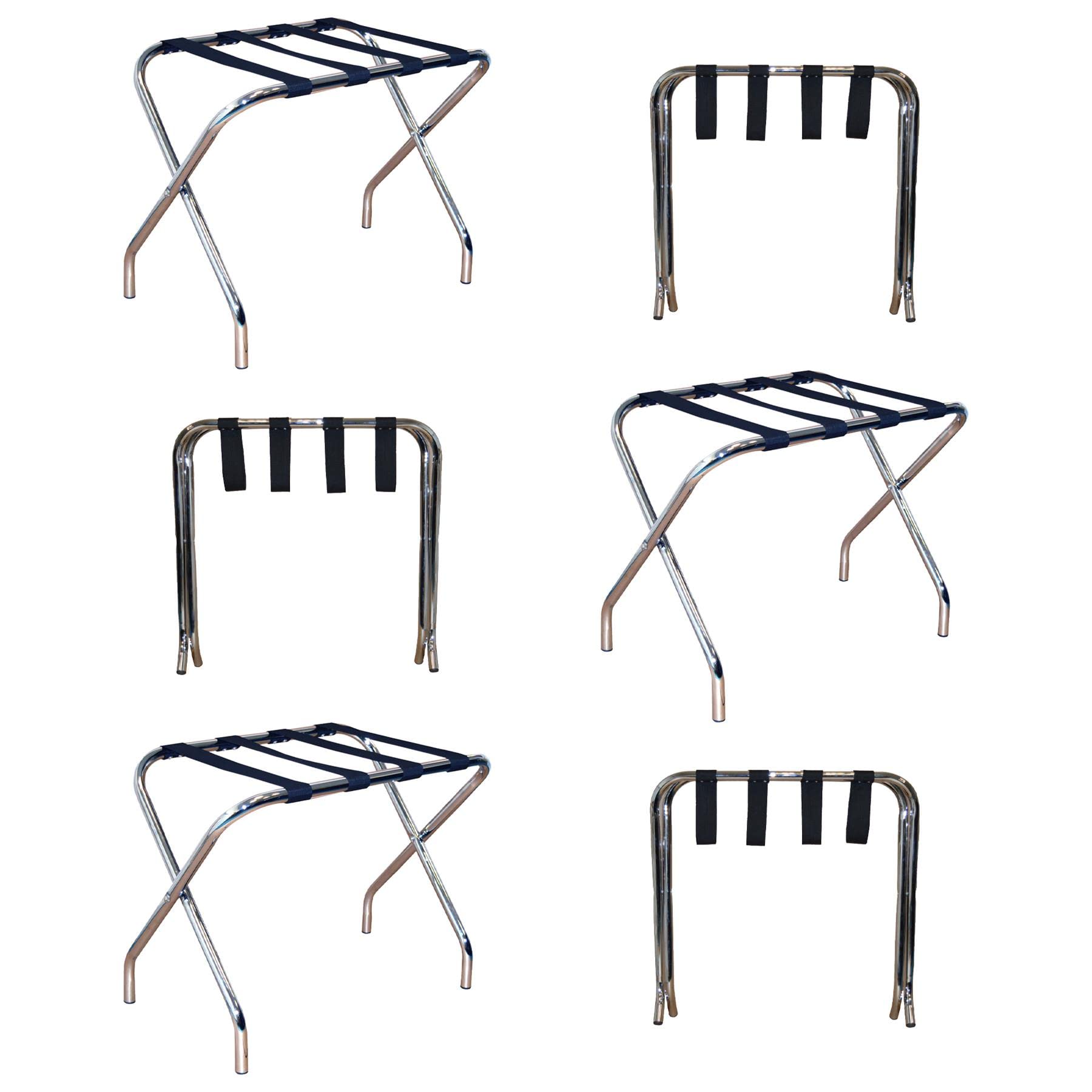 Harbour Housewares Folding Metal Luggage Racks - Chrome - Pack of 6 - Portable Folding Single Tier Home Bedroom Suitcase Foldable Suit Case Holder Travel Chest Storage Stand