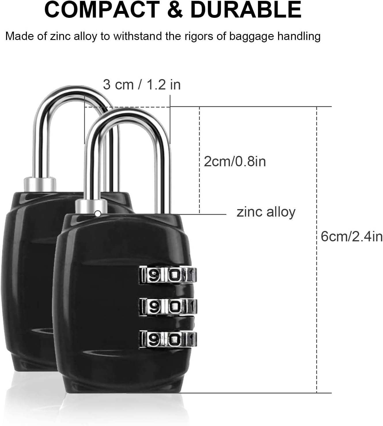VIKSAUN 4 Pieces Luggage Locks Combination Padlocks 3 Digit Combination