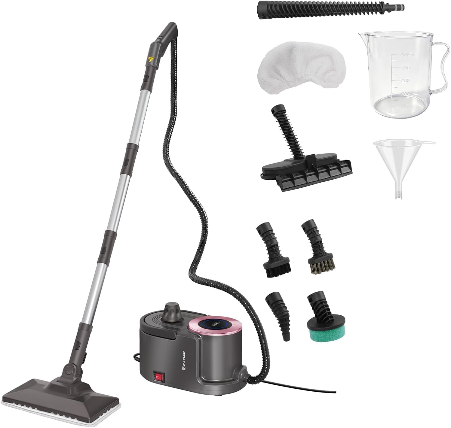 Myjka parowa 2000 W, wysokociśnieniowy mop parowy 4,5-5 bar, duży zbiornik 1,9 l (pojemność 1,6 l) i praca ciągła 40 min, szybkie nagrzewanie 8 min, kompletny zestaw akcesoriów, 3 m długi kabel