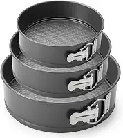 Conjunto Formas Redondas Antiaderentes com Fundo Removível Jogo de Assadeiras para Bolo e Torta Aço Carbono Preto Durável 24 26 e 28 cm