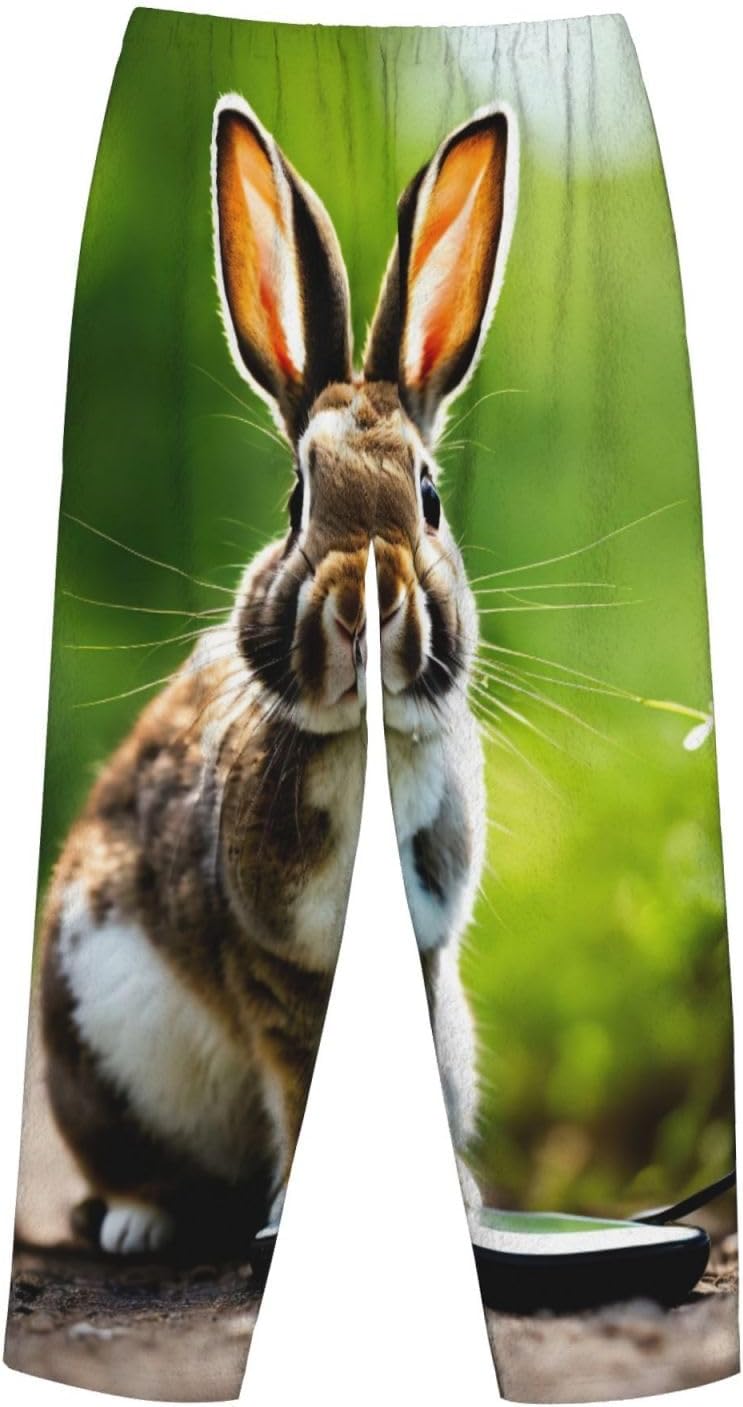 Bunny Rabbits Print Fashion Cozy Womens Flannel Pajama Pants,Perfect For Christmas And Everyday Wear