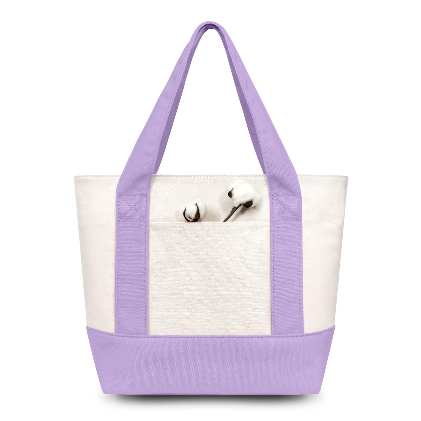 TOPDesign 6-Pack Small Canvas Tote Bags with an External Pocket, Reusable Bags, Top Zipper Closure, Daily Essentials (Lavender/Natural)