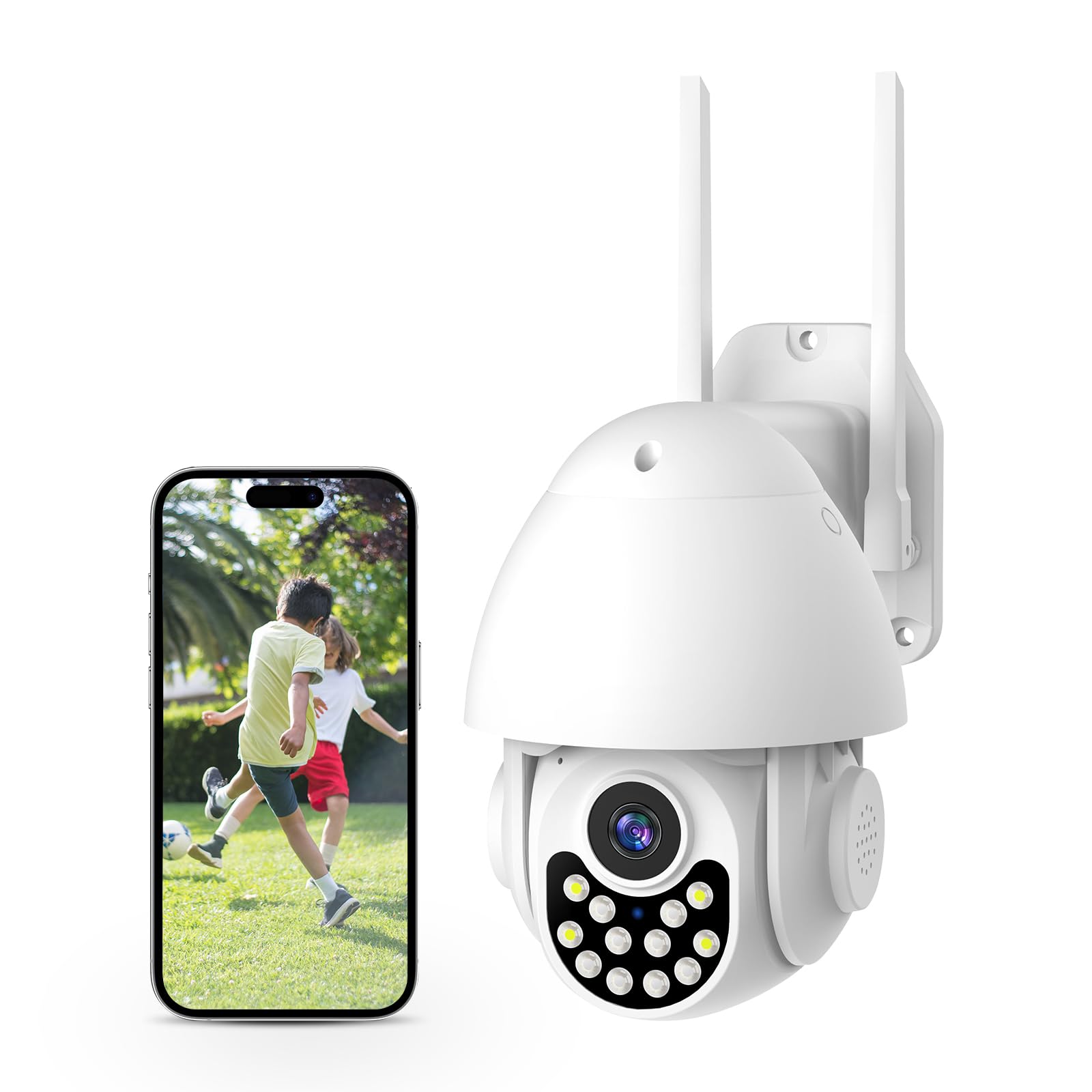 Caméra Surveillance PTZ WiFi 5MP Tuya – Vision Nocturne, Audio, IP66, Détection Mouvement, Neuve
