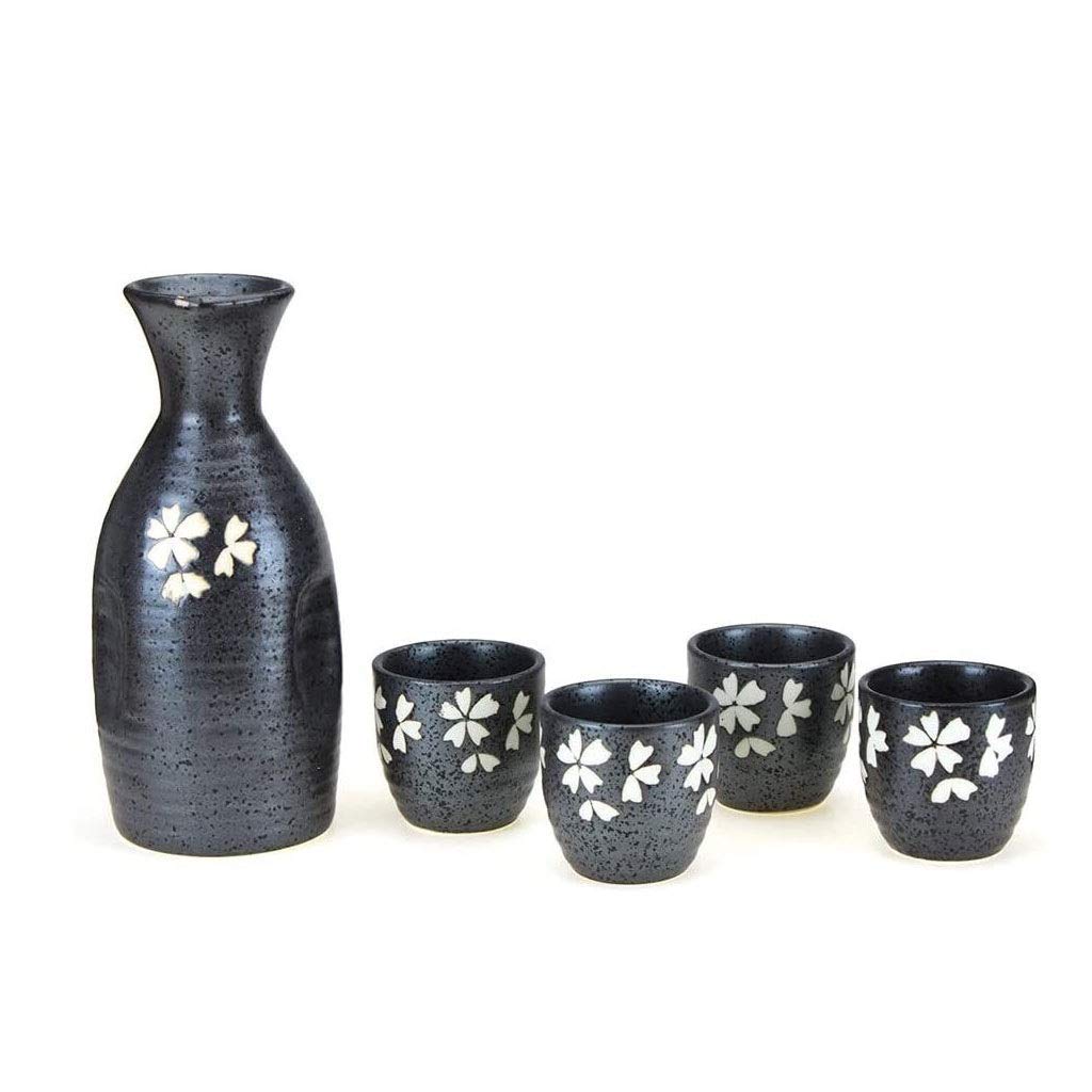 Ensemble de tasses à saké traditionnelles peintes à la main, 5 pièces de verres à vin en céramique noire avec motif de flocon de neige japonais peint à la main, pour froid/chaud/shochu/thé 8.8