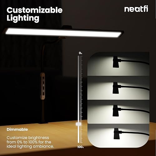 Miniatura 5 de Neatfi Lámpara de escritorio moderna con abrazadera, control táctil y remoto, 15 W, temperatura de color ajustable (3000 K-6000 K), atenuación