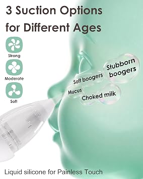 Nasal Aspirator for Baby, Baby Nose Sucker with 3 Suction Level, Tiny Marvels Electric Nose Cleaner for Congestion & Allergy Relief, 3 Silicone Tips, Music Light Soothing, USB