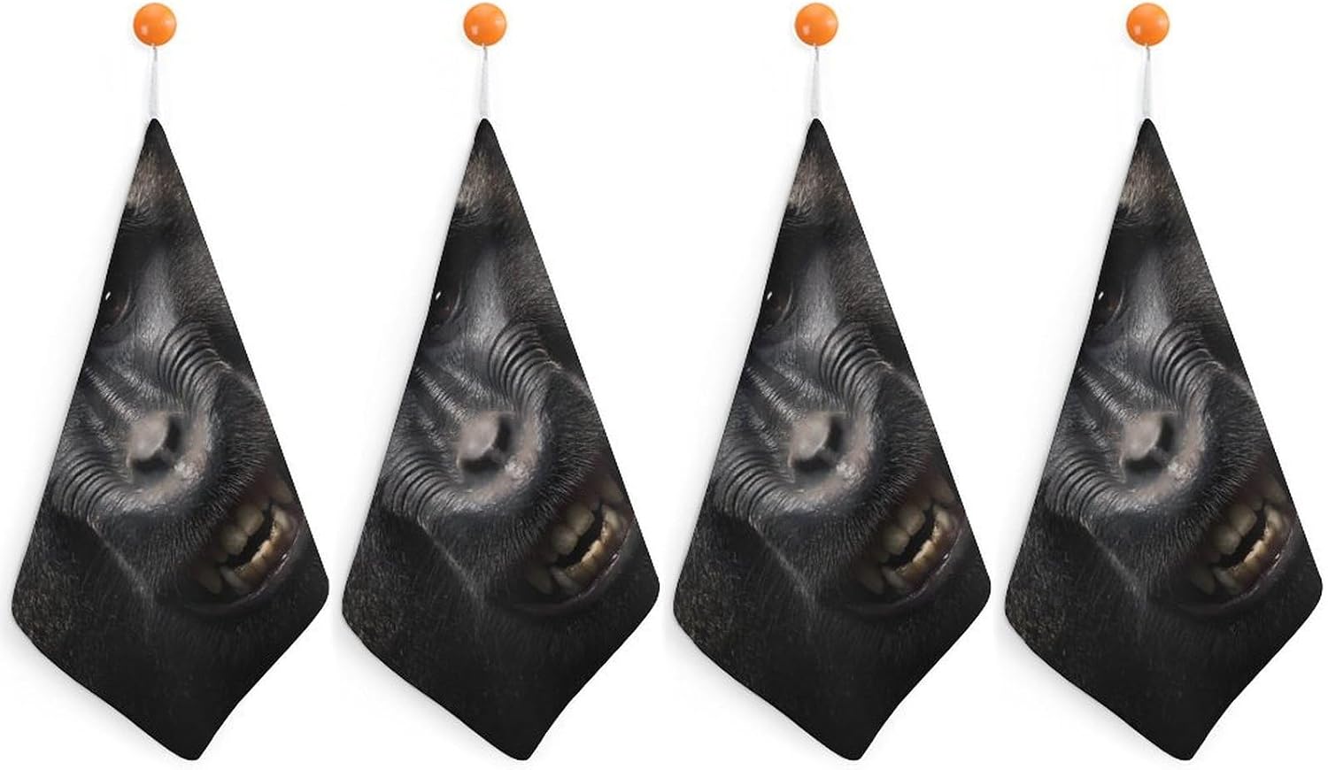 Big Monkey Orangotan Face Microfiber Hand Towels for Bathroom Soft Absorbent Bath Kitchen Towel with Hanging Loop 4PCS