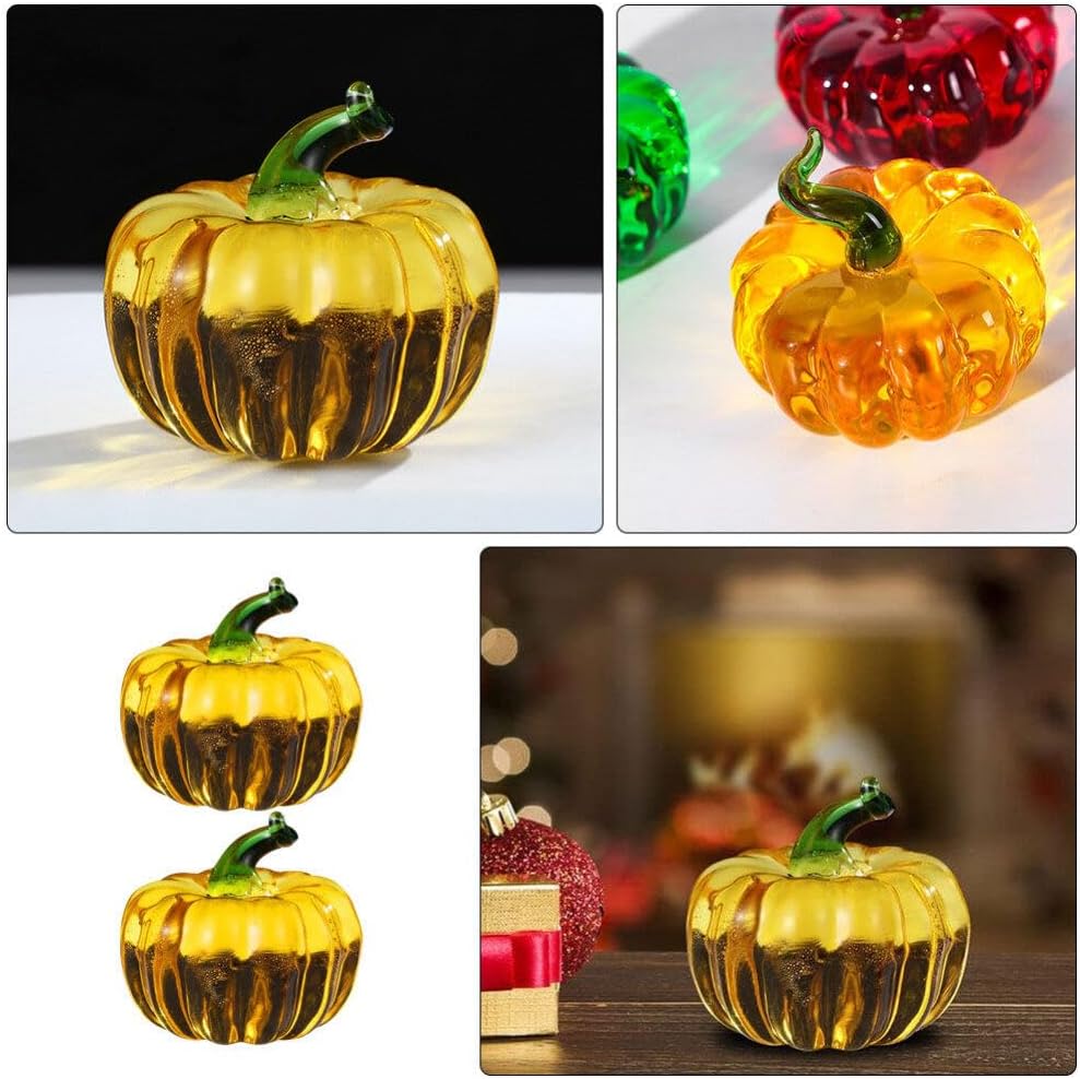Abaodam Crystal Glass Pumpkin Small Desktop Decoration Photo Prop for Home and Office Halloween Tabletop Ornament