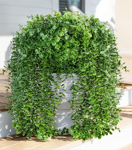 Faux Outdoor Plants Fake Hanging Plants for Outdoors Outside Decorations 2 Pcs Green Faux Eucalyptus Vines Realistic UV Resistant Artificial Greenery for Planters Porch Garden Yard Front Door Patio
