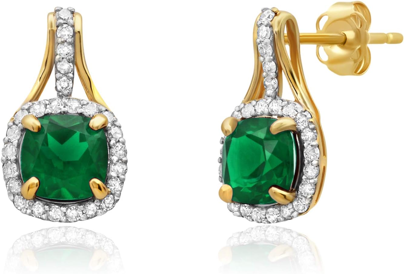 10k Yellow or White Gold Cushion Cut Gemstone Drop Earrings with Push Backs for Women with Genuine 1/3 Carat Diamonds and Birthstone by MAX + STONE
