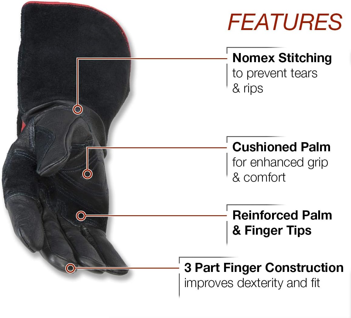Lincoln Electric Premium Leather MIG Stick Welding Gloves | Heat Resistance & Dexterity| Medium | K2980-M,black, Red