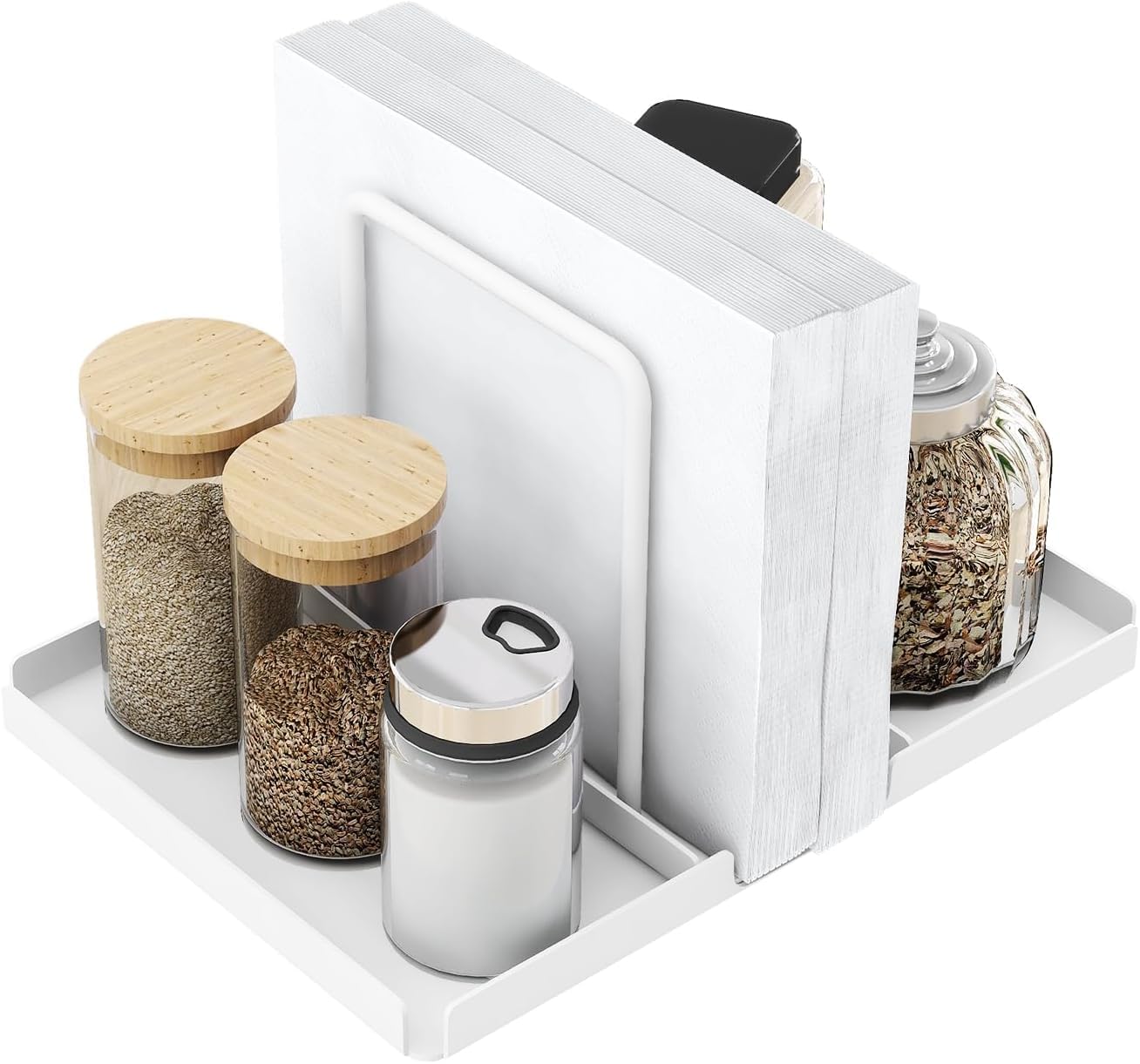 STWWO Metal Napkin Holder with Caddy, White, 14cm, Napkin Dispenser, Kitchen Accessories, Upgrade