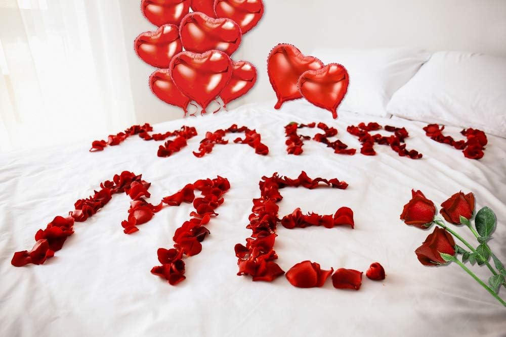 Set Decorazioni San Valentino Completo Con Scritta I Love You, Palloncini A Cuore In Alluminio Da 45 E 25 Cm, 500 Petali Di Rosa E Nastri - Ideale Per Matrimoni, Feste Romantiche E Proposte Di Fidanzamento