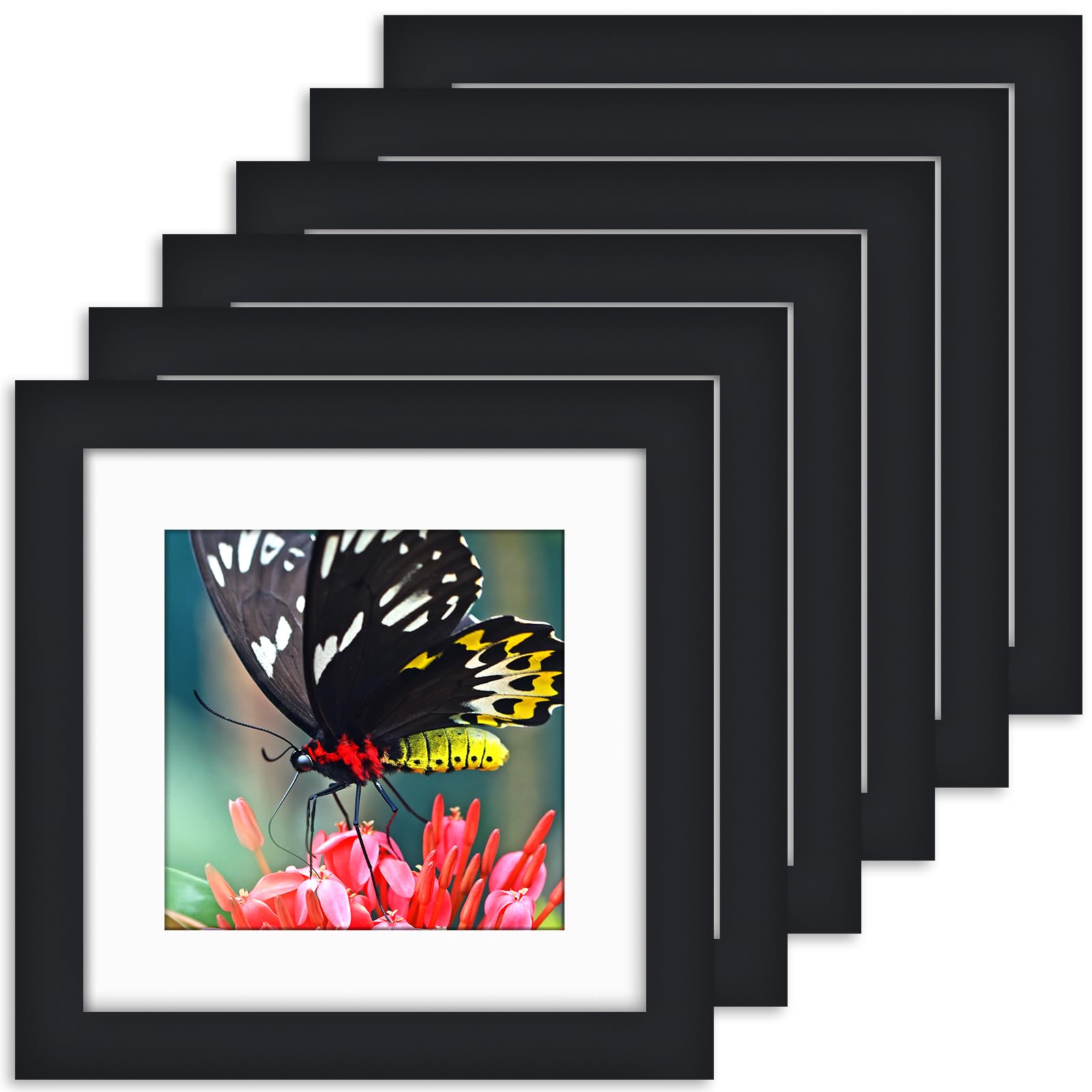AEVETE6x6 Picture Frames Black 6 Pack Wood Square Frame with 4x4 Mat for Tabletop Wall