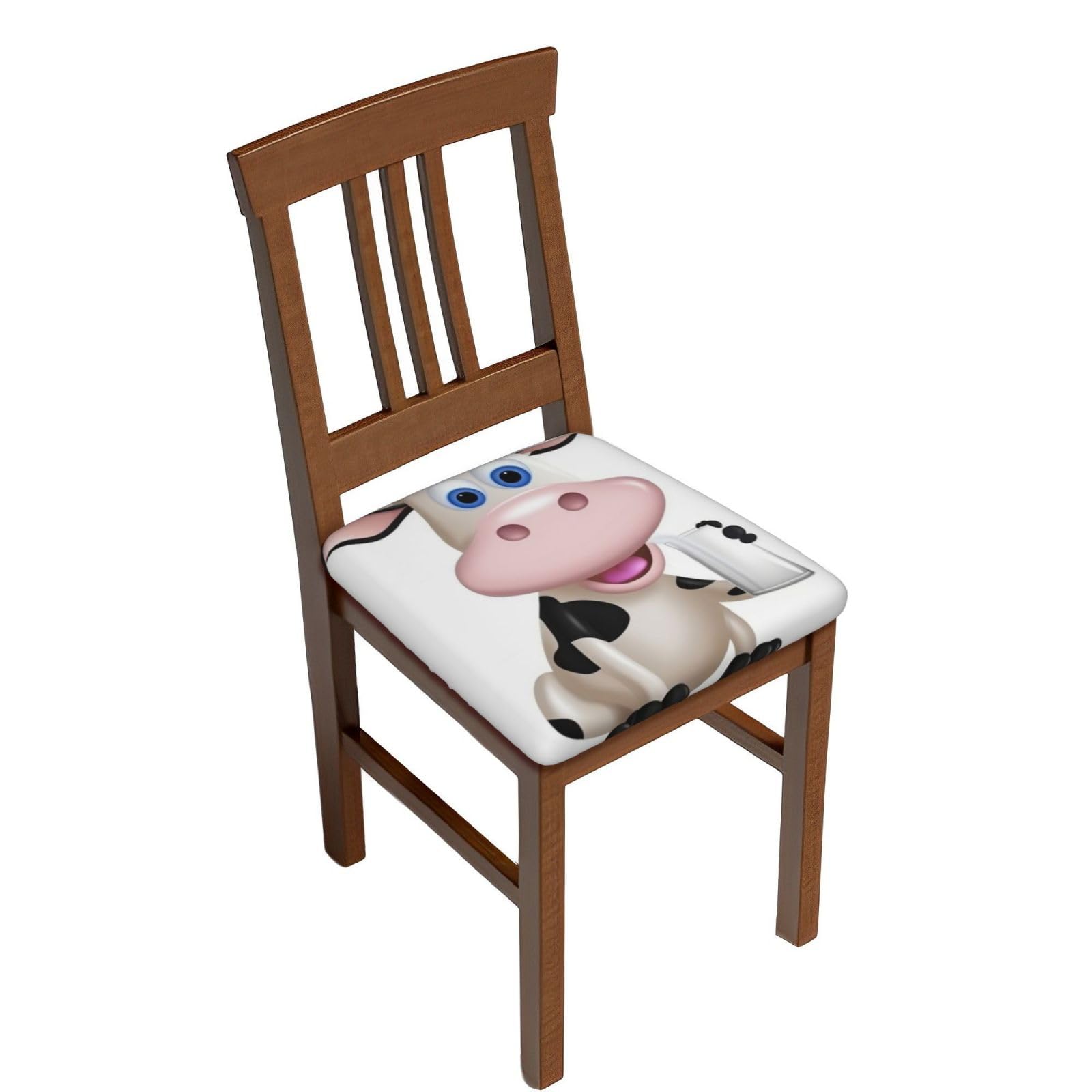 Fodpand Six Piece Cartoon Milk Cow Square Stool Covers Stretch Removable Square Bar Stool Seat Covers Washable Dustproof Stool Cushion Slipcover Soft Milk Silk Bar Chair Covers With Band