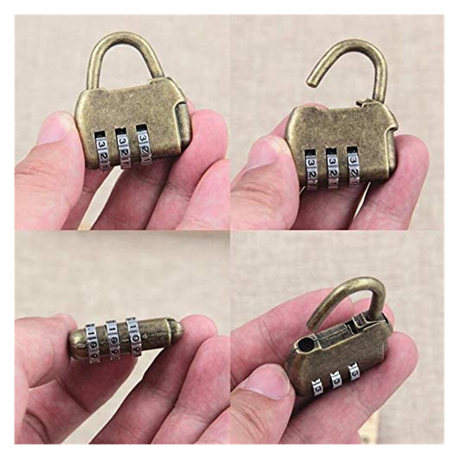 Candados for equipaje, 4 minicandados antiguos de bronce, pequeños metal, estilo antiguo, con contraseña modificable y predeterminada