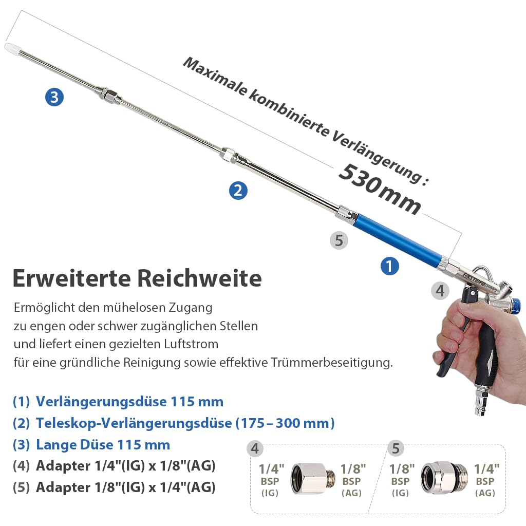 FIRSTINFO A18569KEU Druckluft Ausblaspistole Zweiwege Windstorm Kit