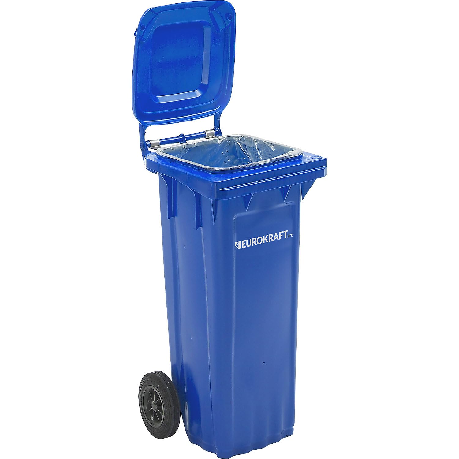 eurokraft | Poubelle en plastique conforme DIN EN 840 | capacité 120 l | l x h x p 505 x 1005 x 555 mm | bleu