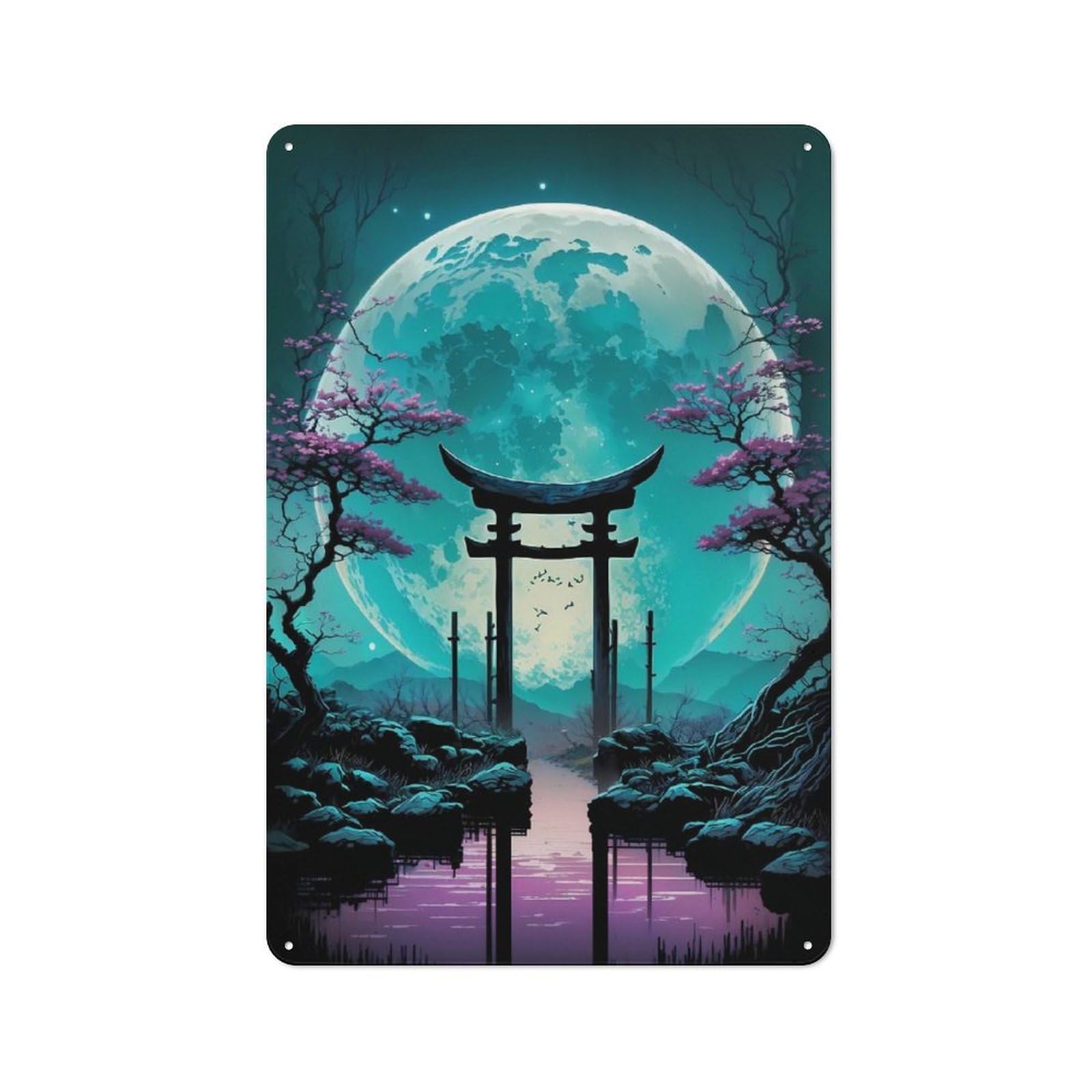 Torri Gate Mystic Moonrise Cottage Metal Wall Decor 30x20cm, Shed Metal Sign for Patio Bar, Workshop, Shed Or Kitchen