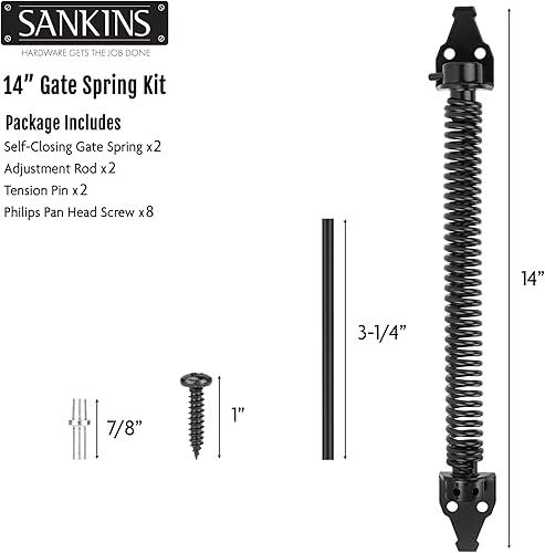 Miniatura 6 de SANKINS Muelle de puerta de 14 pulgadas, cierre automático, resistente, para exteriores, cierre automático de puerta de metal con herramienta
