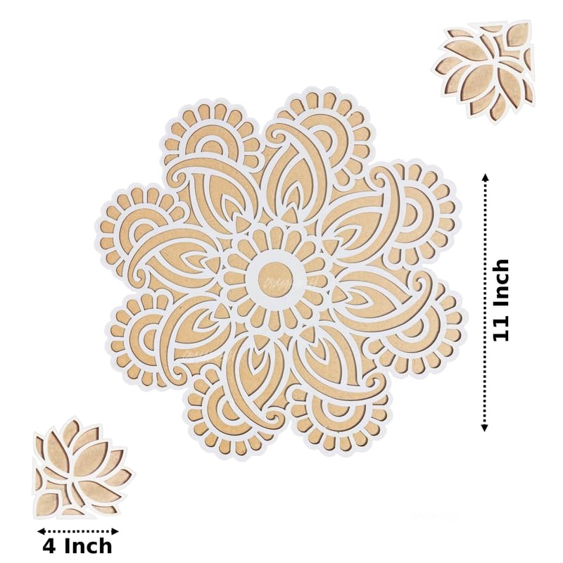 Image of Divyakosh Rangoli Making Stencils,11 Inch, Rangoli Mat (Style -Leaf with 4 Pcs Small Lotus)| Reusable Rangoli Mats for Decoration, Diwali Decoration Items, Rangoli Stencils|