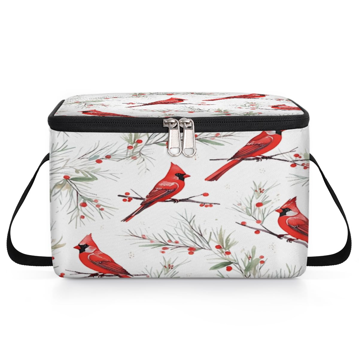 GzLeyigou Cardinals on Pine Cones Lunch Bags for Women Men 9 Cans, Hot & Cold Food Delivery Bag Insulated Grocery Bag Insulated Lunch Box Cooler Bag for Office Work Picnic Beach