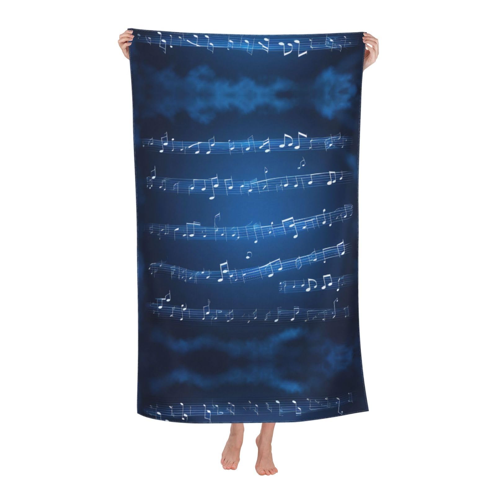 Oazcvbnn Women's White Blue Musical Notes Print Adult Beach Towel Summer Travel Pool Vacation Swimming Fitness Outdoor Adventures