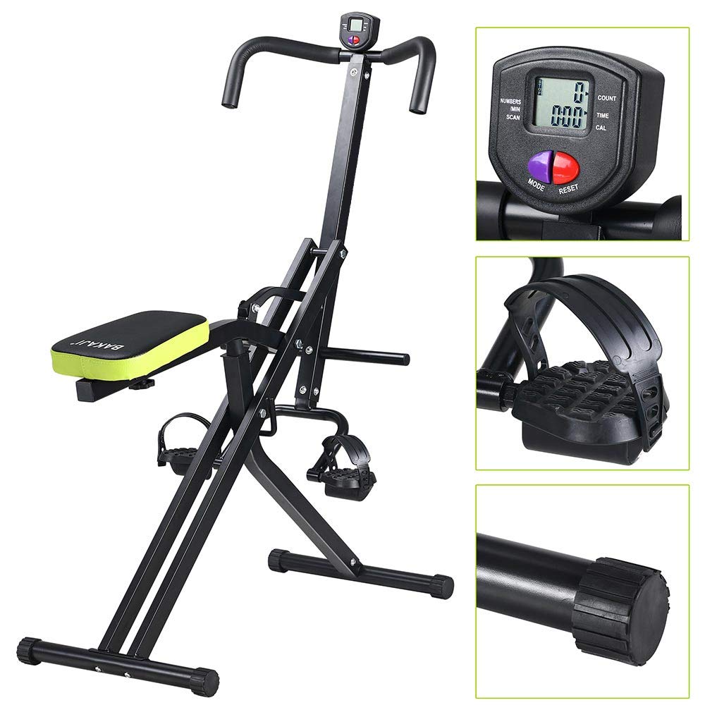 BAKAJI Total Body Trening Fitness Cardio Siłownia brzucha Chrupnięcie klatki piersiowej Ramiona Nogi z regulowanym wyściełanym siedziskiem i wyświetlaczem LCD składana rama ze stali nierdzewnej