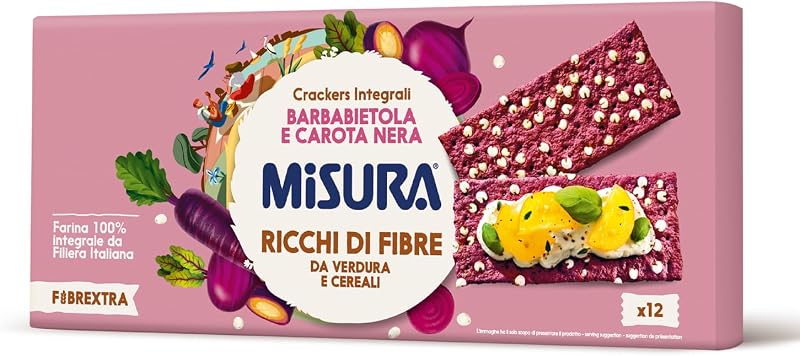 Misura Crackers Integrali con Barbabietola e Carota Nera Fibrextra | 15% di Fibre e 100% Farina Integrale | Confezione da 385 grammi